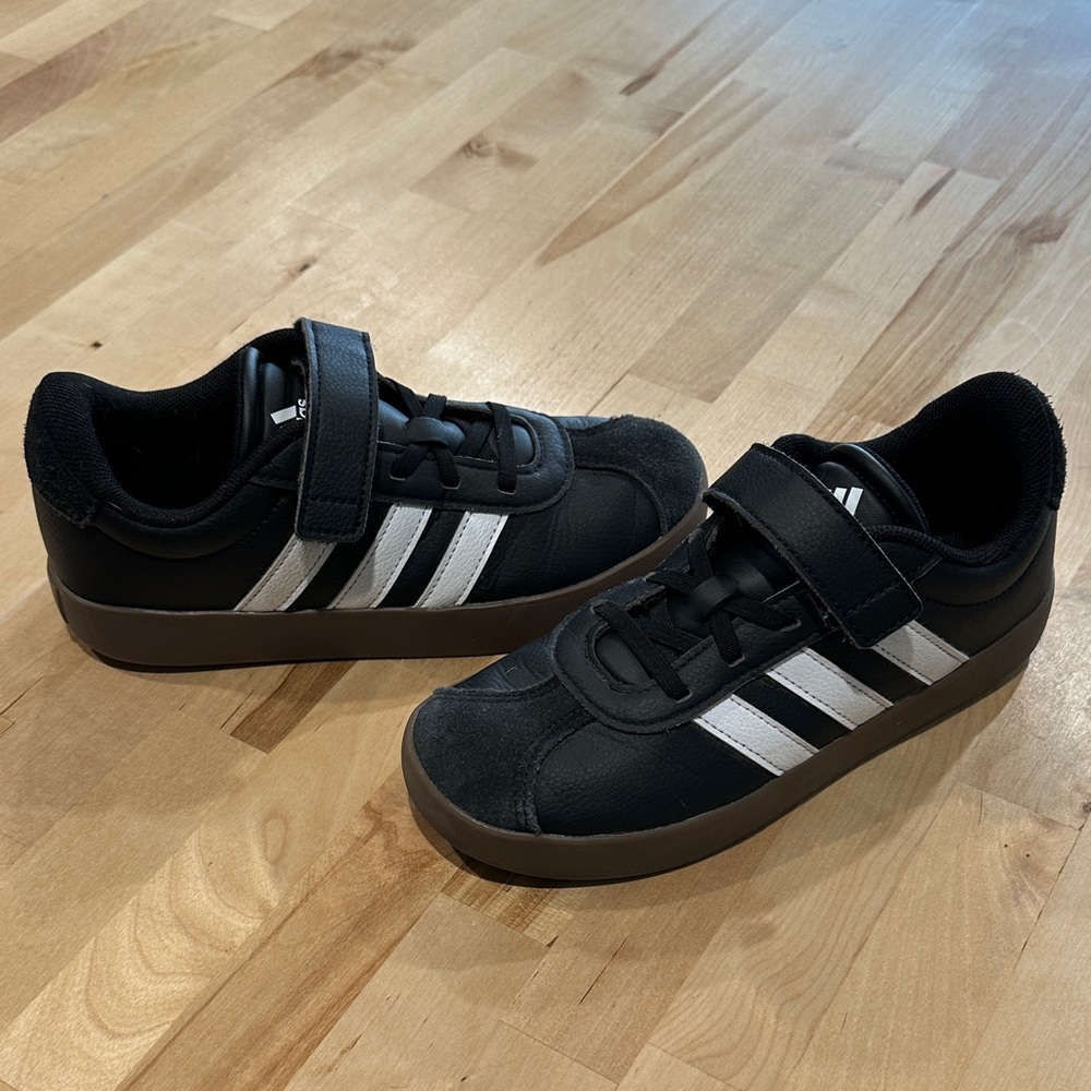 Adidas Kids Black Sneakers with White Stripes